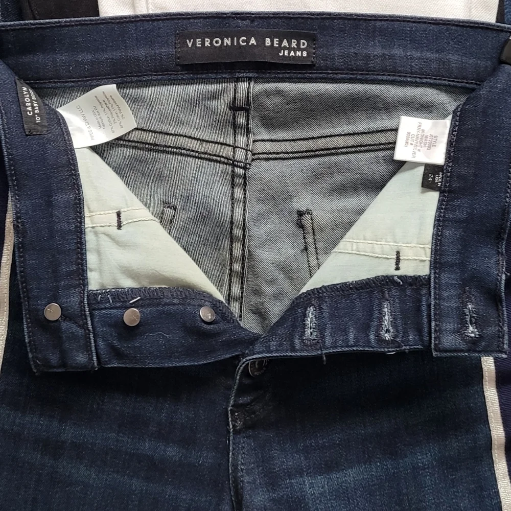 Veronica Beard Jeans Carolyn High Waist Side Tux Stripe Baby Bell 24 - Picture 5 of 12
